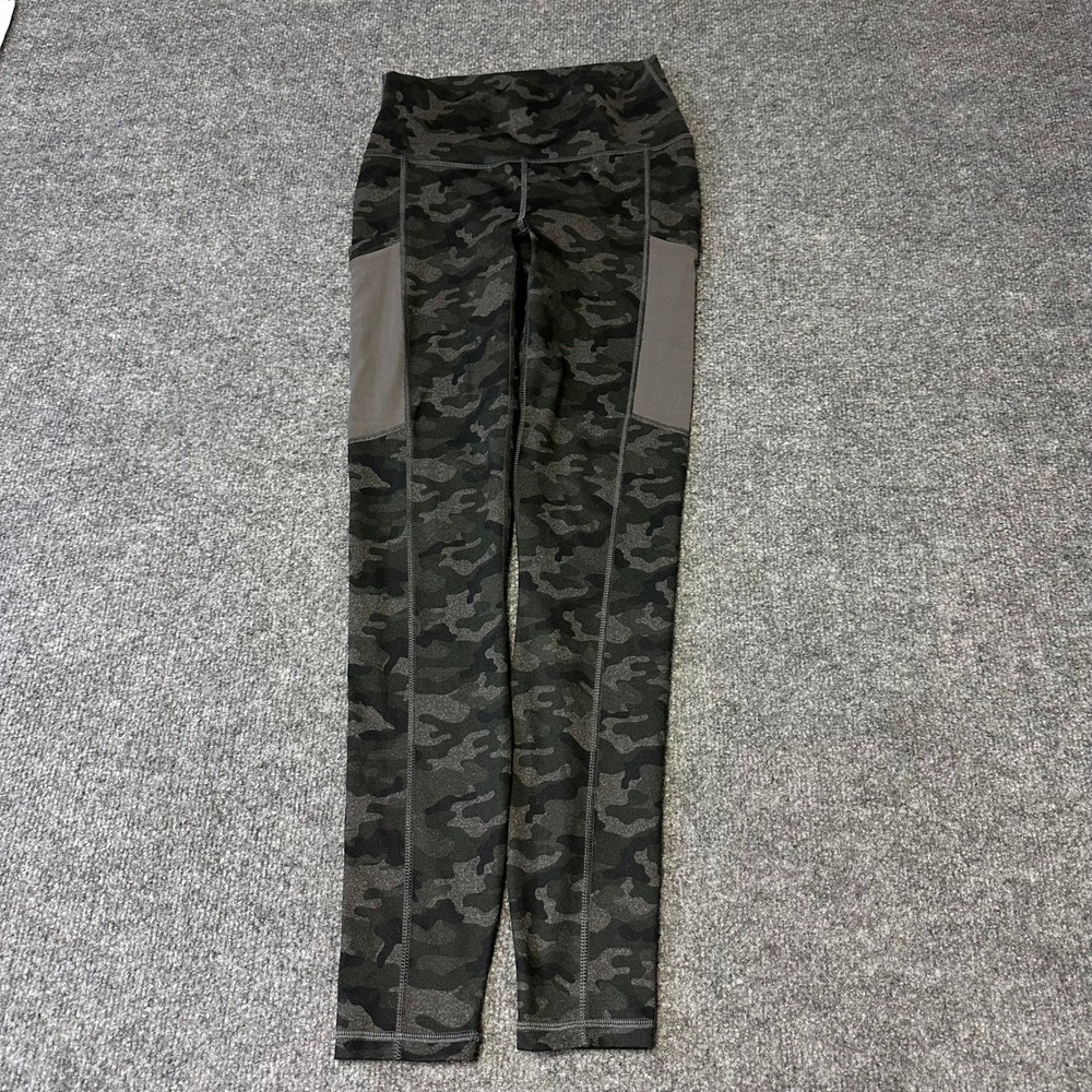 Fabletics Leggings Womens Size XS Gray Camo PowerHold High Waisted Pockets